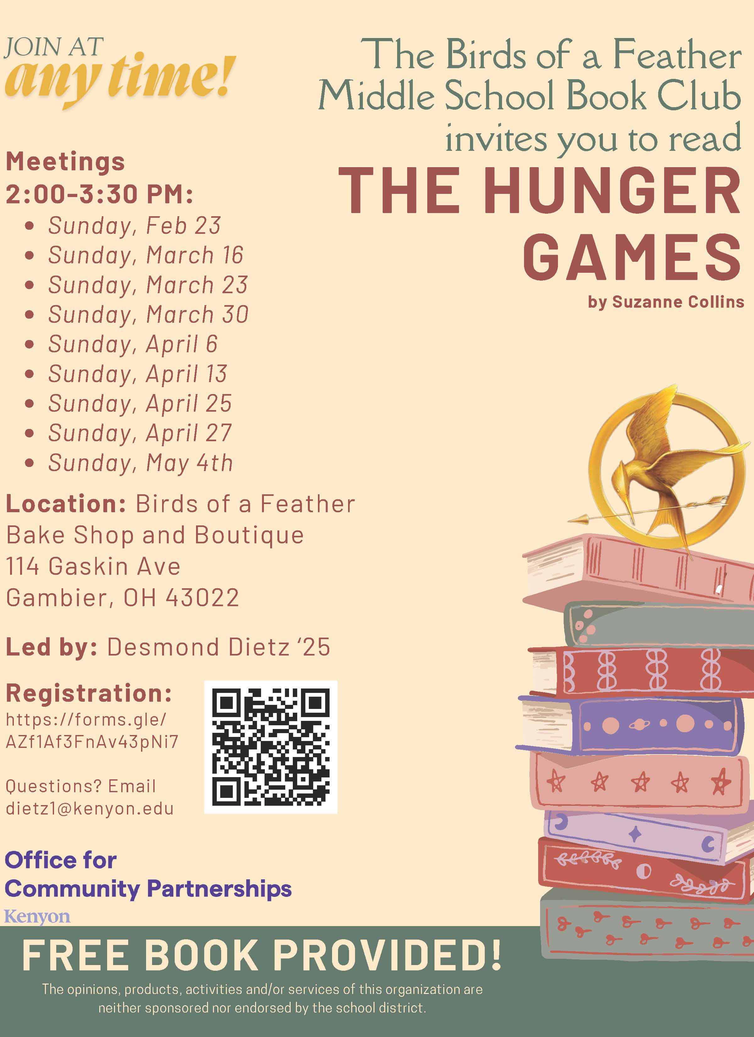 The Birds of a Feather Middle School Book Club invites you....